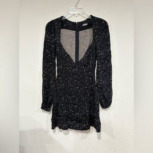 Reformation Star Galaxy Mini Dress Long Sleeve Black Sz 2